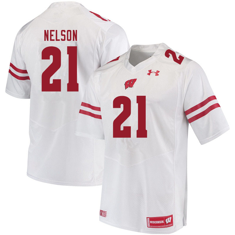 Men #21 Cooper Nelson Wisconsin Badgers College Football Jerseys Sale-White